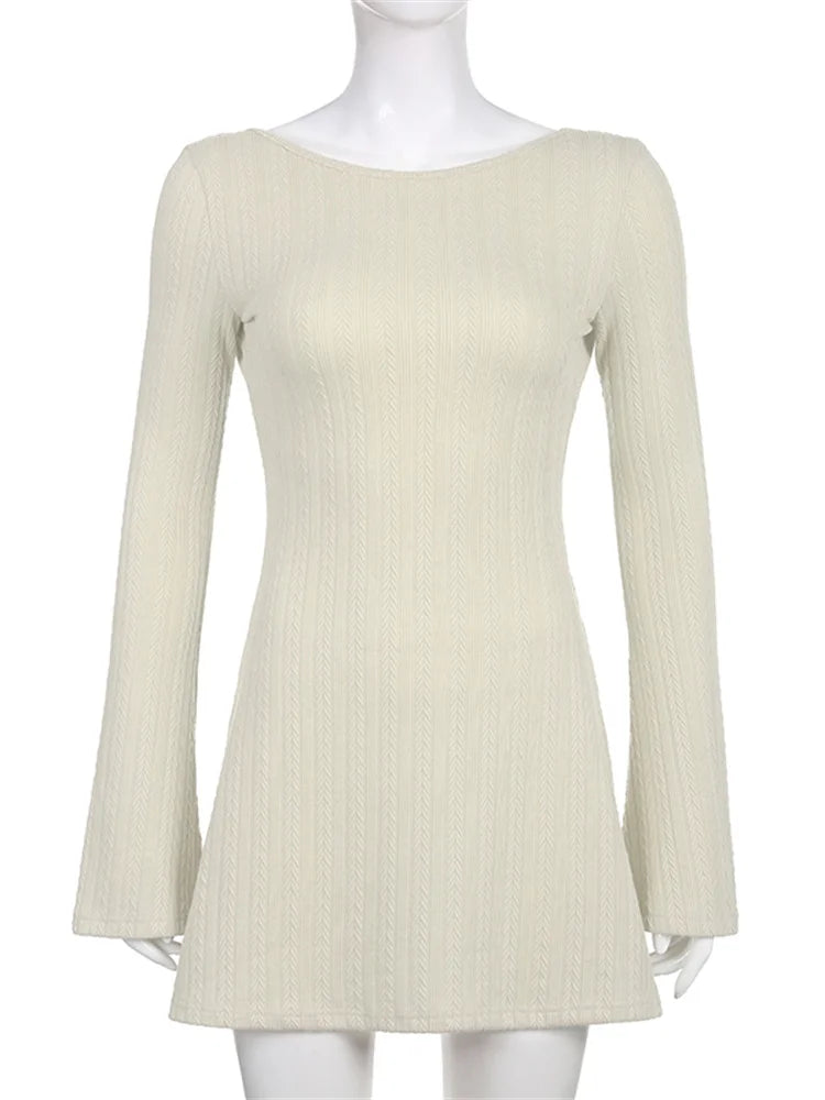 Slim Fit O-neck Solid Party Mini Dresses