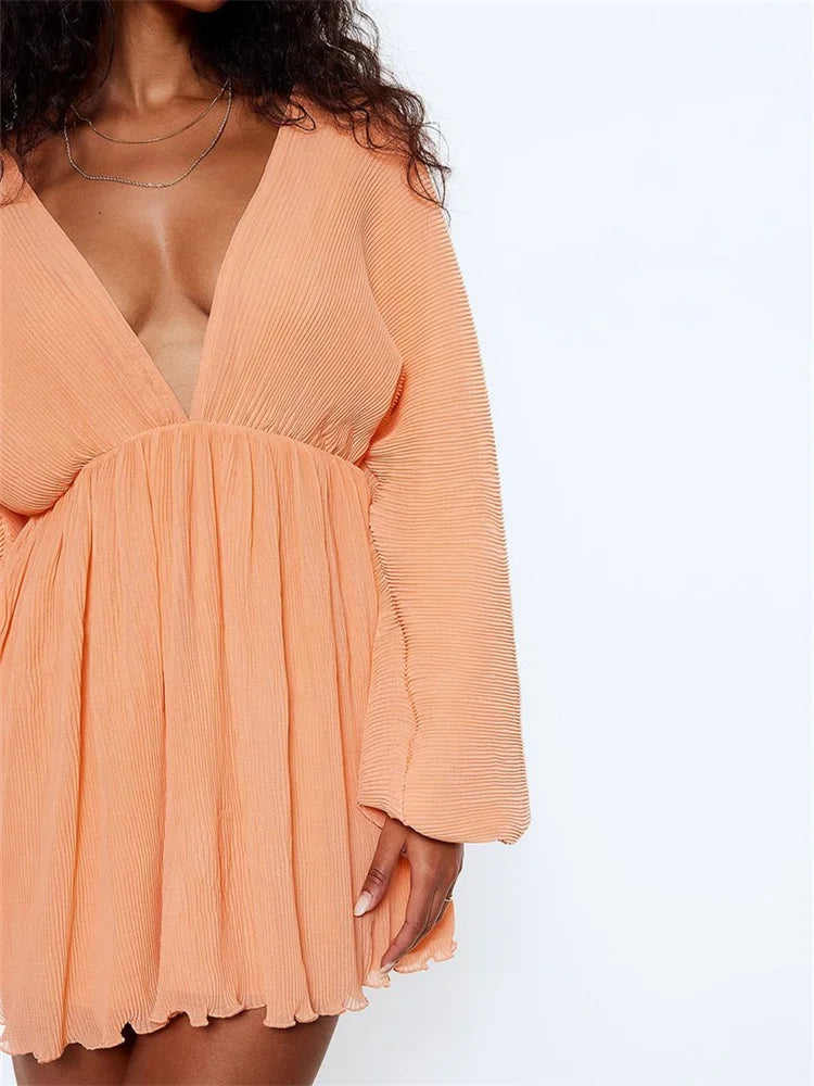 Autumn Long Sleeve Deep V-neck Party Mini Dresses Main image