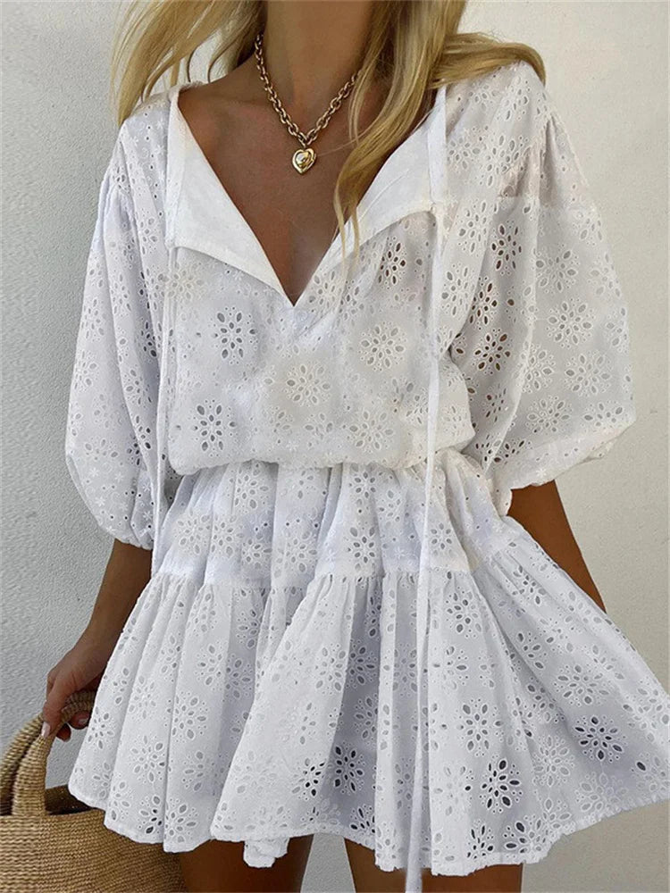 Elegant Lace Floral V-neck Mini Dresses Main image