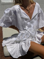 Elegant Lace Floral V-neck Mini Dresses