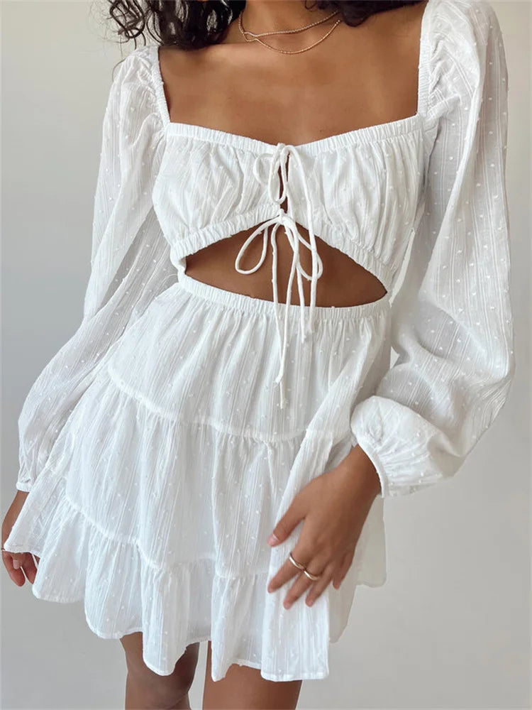Spring Autumn Lace-Up Long Sleeve Mini Dresses Main image