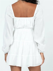 Spring Autumn Lace-Up Long Sleeve Mini Dresses