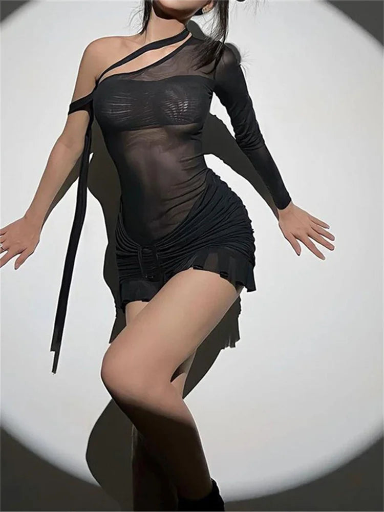 Sheer See Through Long Sleeve Mini Dresses Main image