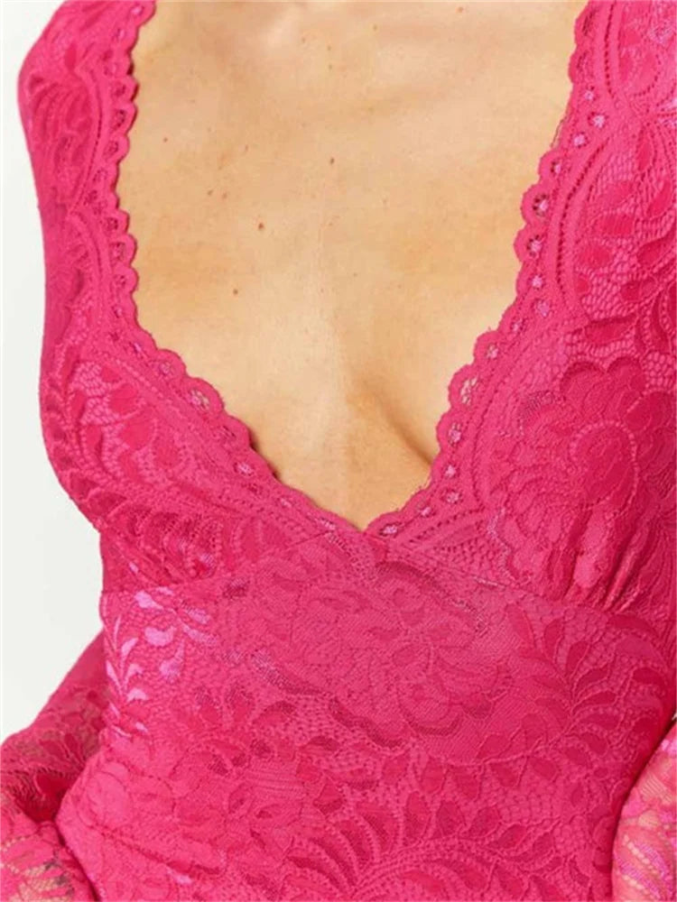 Pencil Lace Floral Deep V-Neck Mini Dresses Secondary image