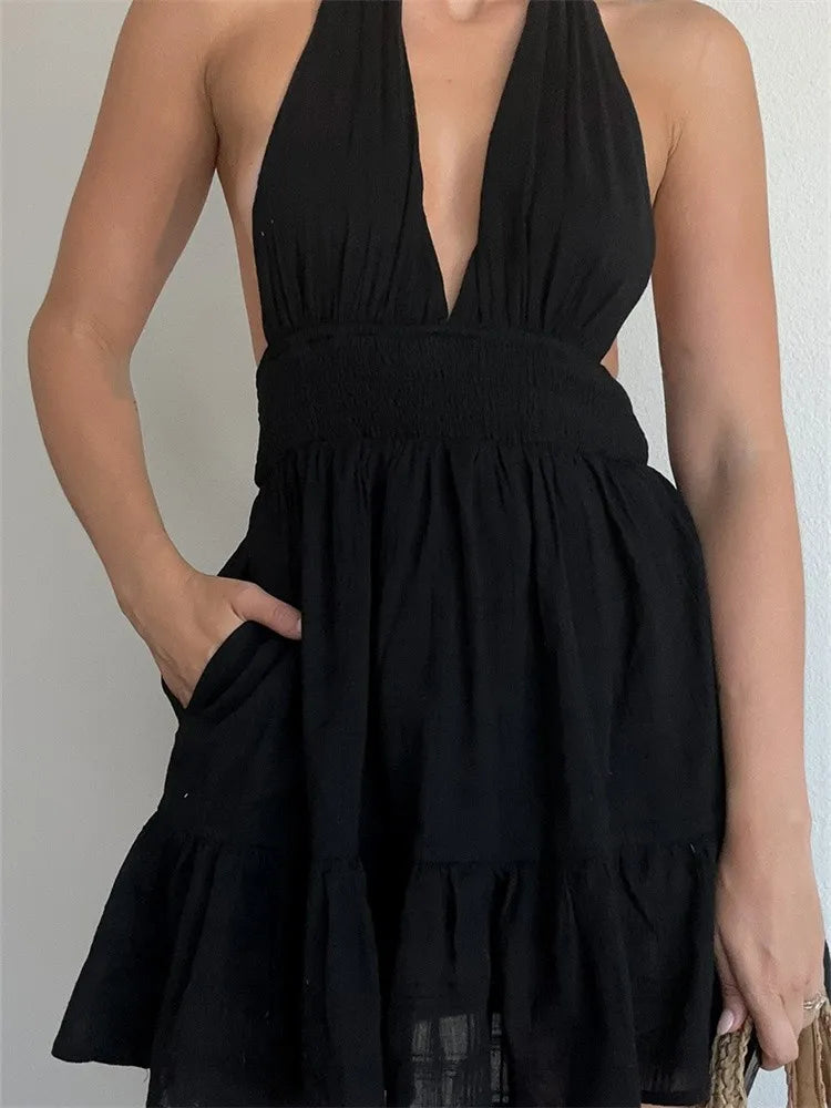 Deep V-neck Flirty Lace-Up Summer Party Mini Dresses Main image