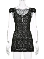 Lace Floral V-neck A-Line Mini Dresses