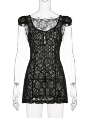 Lace Floral V-neck A-Line Mini Dresses