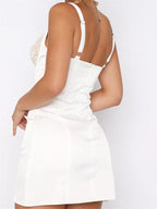 Low Cut V-neck Lace Patchwork Mini Dresses