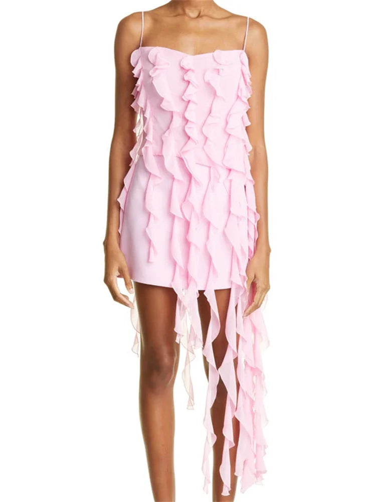 Y2K Irregular Hem Ruffles Evening Mini Dresses Main image
