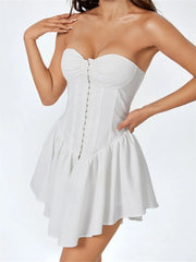 Solid Color Front Buttons Mini Dresses