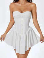 Solid Color Front Buttons Mini Dresses