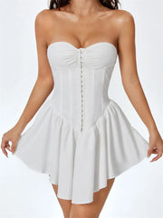 Solid Color Front Buttons Mini Dresses