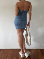 Denim Off Shoulder Slim Pencil Mini Dresses