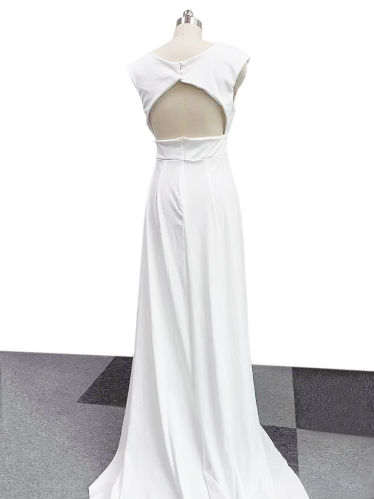 Elegant Casual Women's Dresses Sexy V-neck Side Slit Backless White Long Skirt Wedding