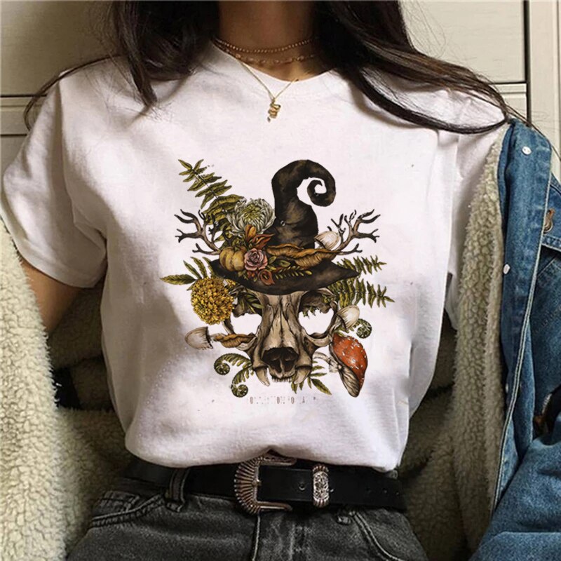 Funny Mushroom Print T-shirt Women's Fashion Versatile Top T-shirt