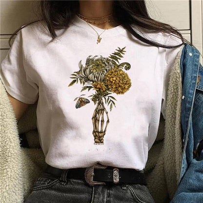 Funny Mushroom Print T-shirt Women's Fashion Versatile Top T-shirt
