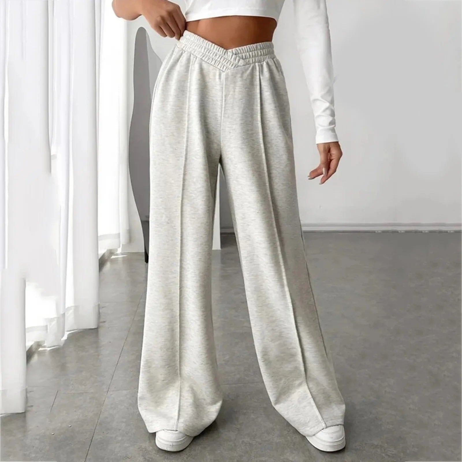 V-Shaper Elastic Wide Leg Stylish Gray Jogging Leisure Sweatpants Main image