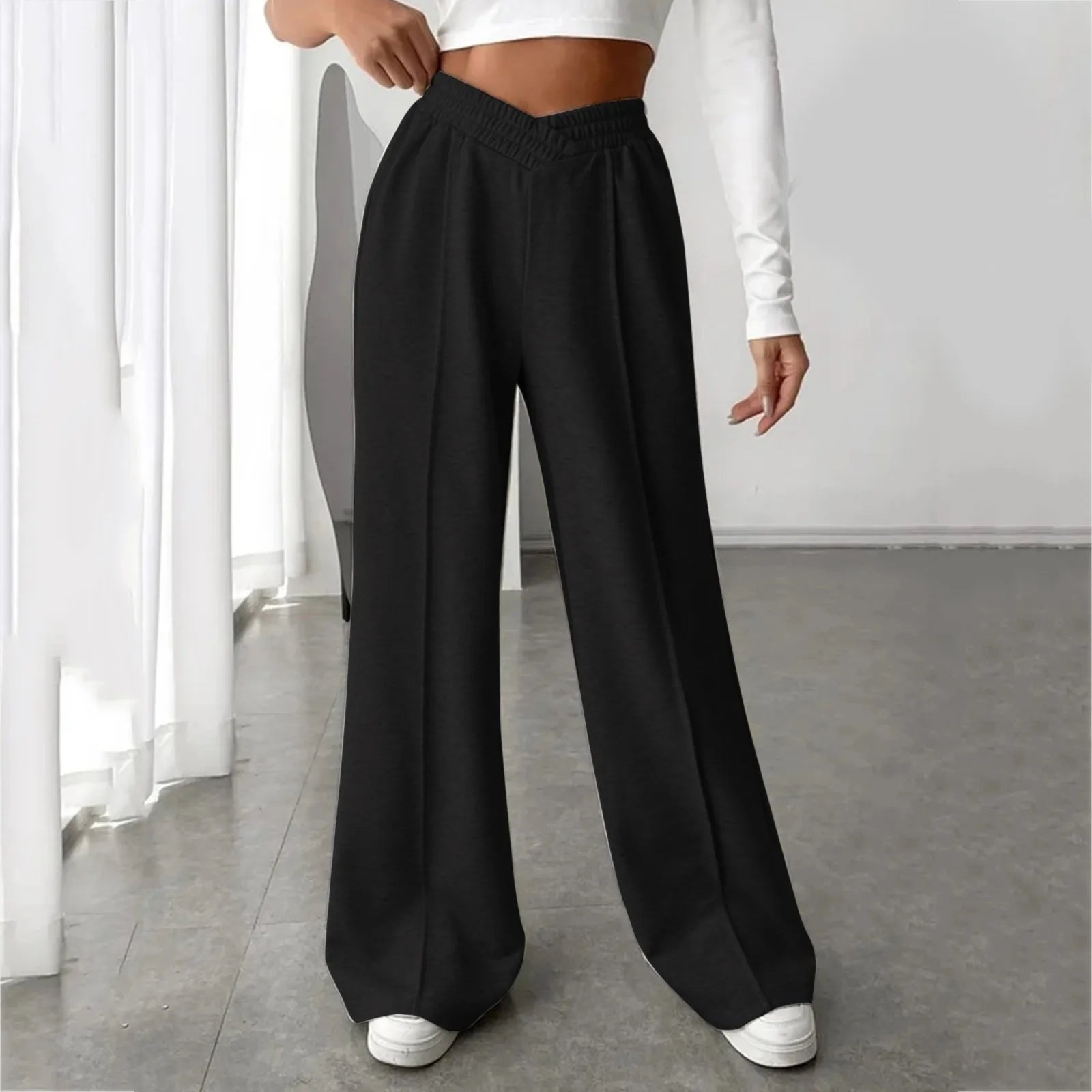 V-Shaper Elastic Wide Leg Stylish Gray Jogging Leisure Sweatpants Secondary image