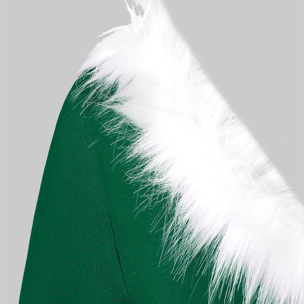 Elegant Christmas Party Dress Xmas Cosplay Costumes Faux Fur Collar