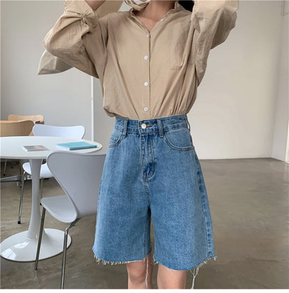 Women Summer Casual Loose Bike Shorts Korean Style Denim Streetwear Short Pants