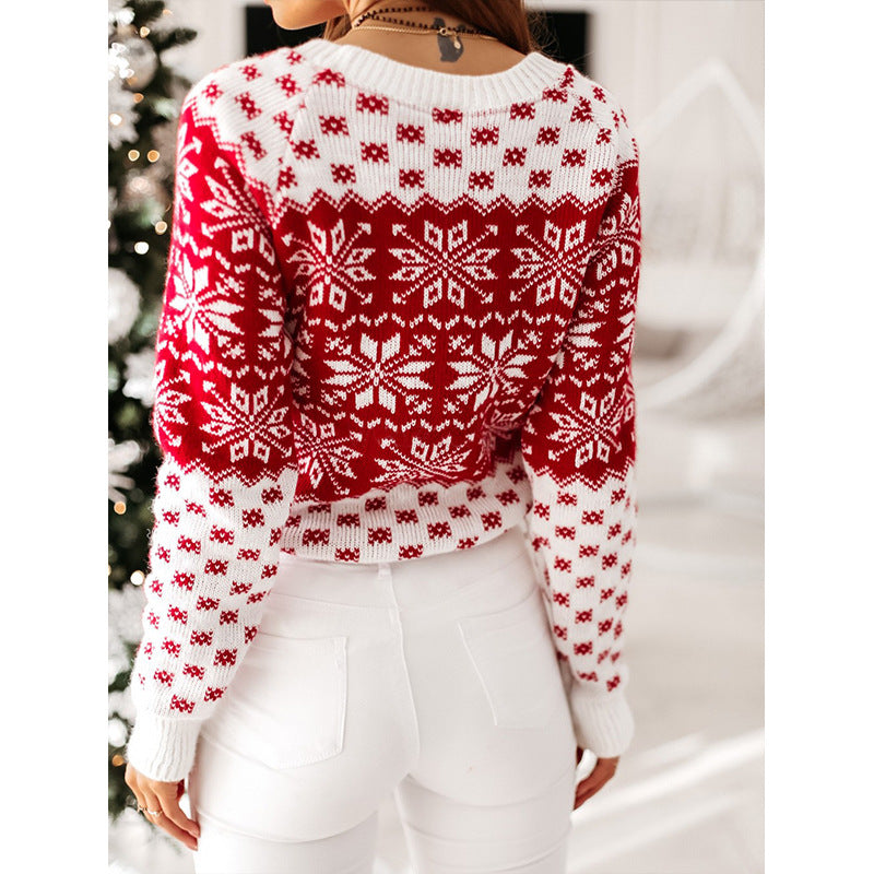 Snowflake Pattern Classic Round Neck Long Sleeve Christmas Sweaters