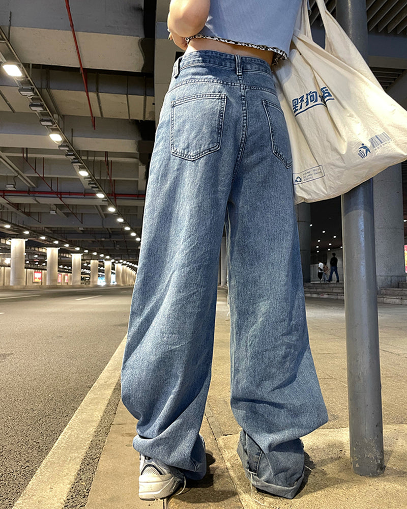 Women's Street Jeans Ripped Jeans High Waisted Baggy Jeans Wide Leg Jeans Y2K Hip Hop Pants