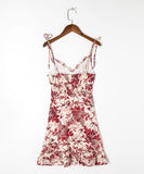 Summer Clothes For Women Ruffle Hem Elegant Floral Print Frill Edge V Neck Sleeveless Tie Strap Sexy Mini Dress