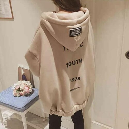 Letter Printed Loose Thicker Warm Hoodie