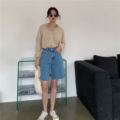 Women Summer Casual Loose Bike Shorts Korean Style Denim Streetwear Short Pants