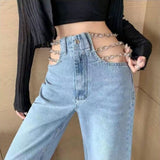 Full Length MID Straight Chains Softener Korean Sweet Straight Girls Jeans
