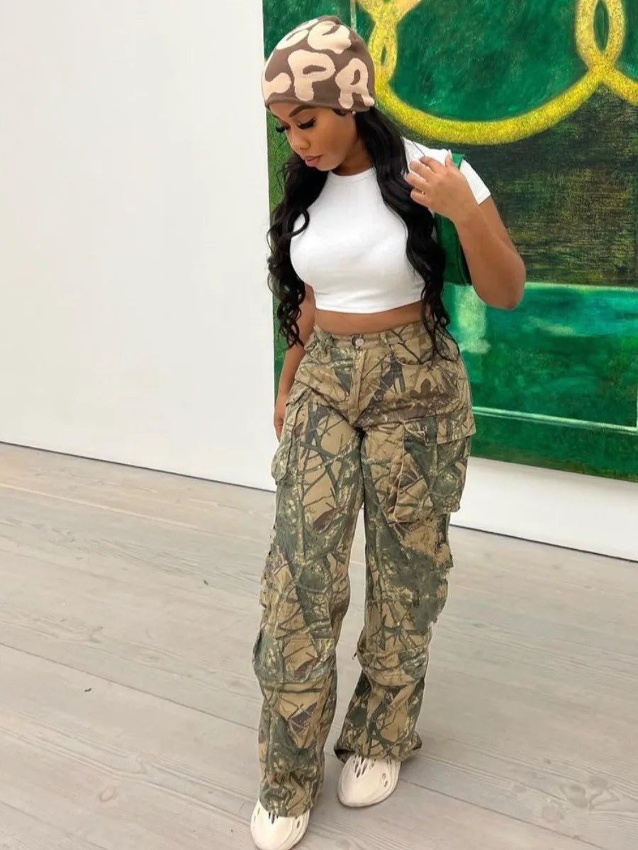 Chic Casual Loose-Fit Camo Cargo Sweatpants
