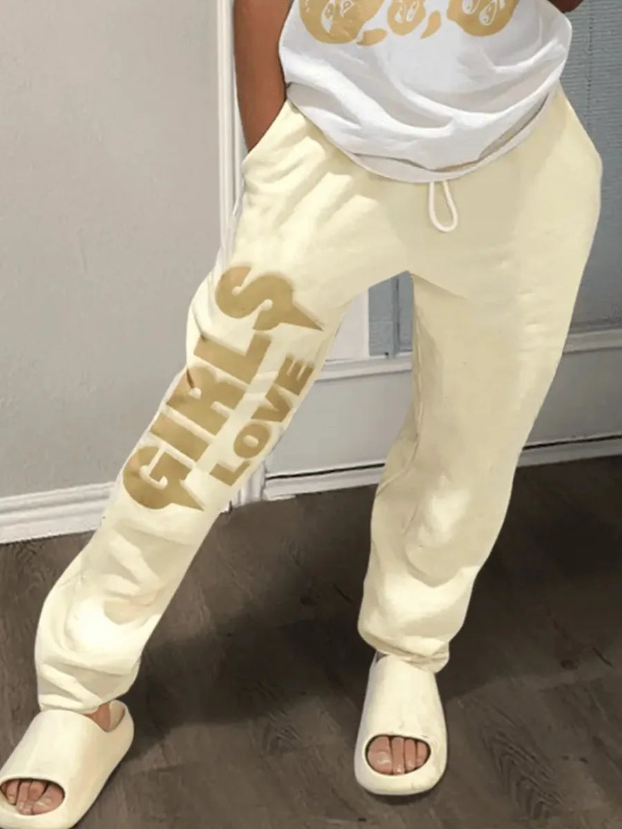 Retro High Waist Wide Leg Letter Print Hip Hop Sporty Sweatpants Main image