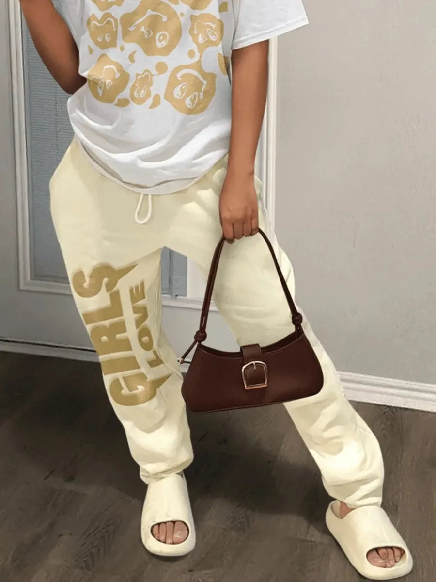 Retro High Waist Wide Leg Letter Print Hip Hop Sporty Sweatpants Secondary image