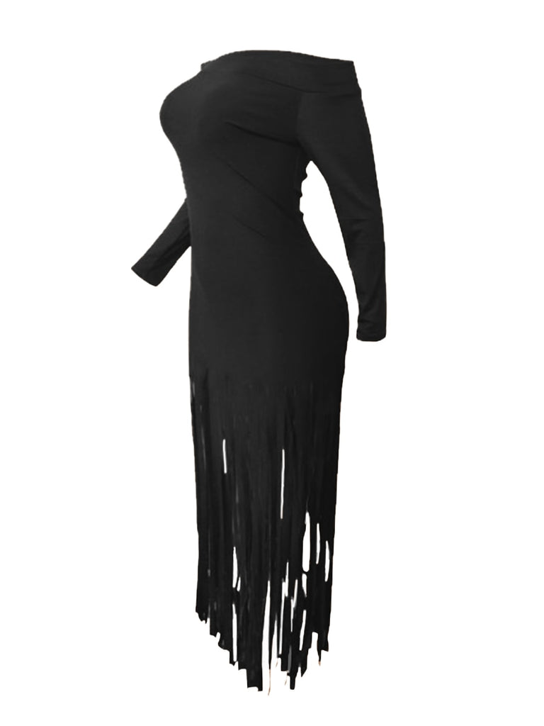 LW Plus Size Dresses Off The Shoulder Tassel Design Bodycon Dress Elegant Party