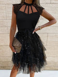 Lace Patchwork Asymmetrical White Dress Femme Sexy Sleeveless Slim Fit Party
