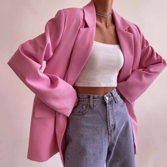 Pink Khaki Vintage Notched Collar Pocket Blazer
