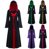 Retro Christmas Costume Plus Size Hooded Lace Up Patchwork Dress