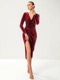 Velvet Dresses Long-Sleeved Sexy Sequin Party Club Outfit Wrap Dress