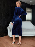 Velvet Dresses Long-Sleeved Sexy Sequin Party Club Outfit Wrap Dress