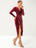 Velvet Dresses Long-Sleeved Sexy Sequin Party Club Outfit Wrap Dress