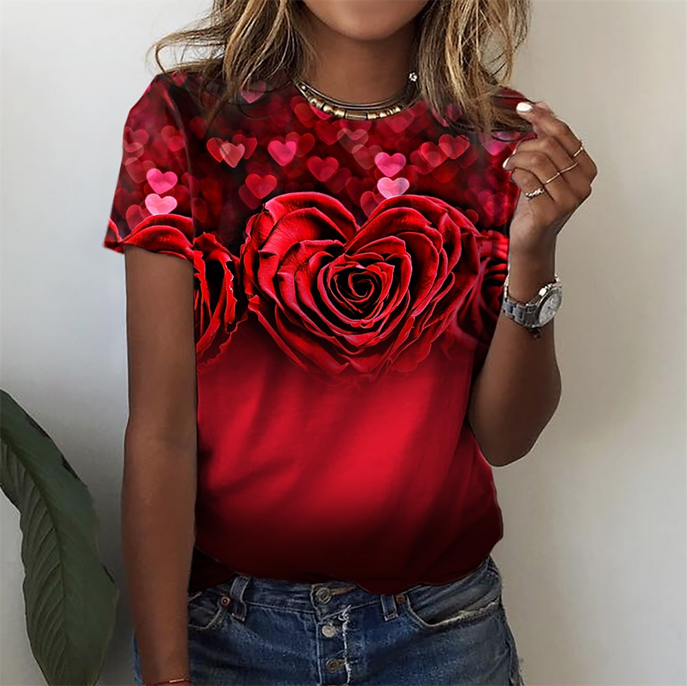 Fashion Women Blouse Sexy Tops for Woman 3D Rose Printing Short