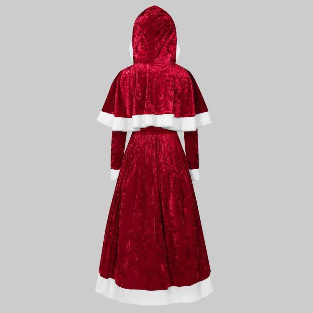 Miss Santa Claus Cosplay Costume Dress Red 2pcs Long-Sleeved A-Line Dress
