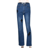 Women Low Waist Vintage Straight Denim Trousers Cyber Y2k Goth Pants Fashion Mom Jeans