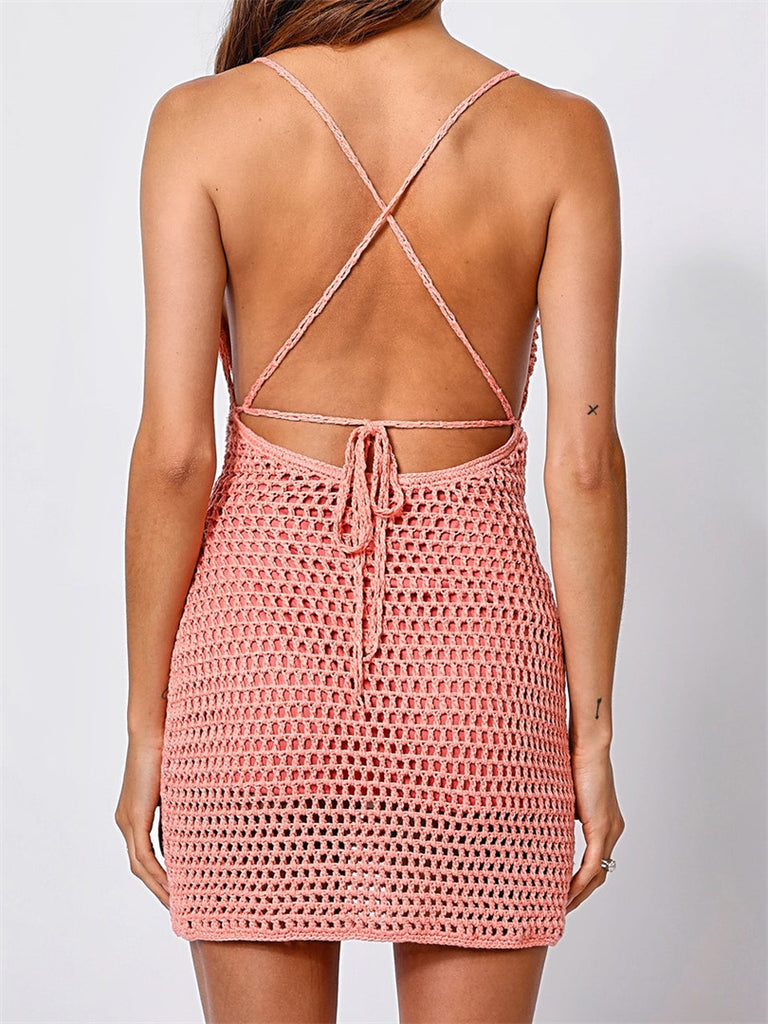 Summer Women Spaghetti Straps Hollow Out Short Dresses Party Beach Vestidos