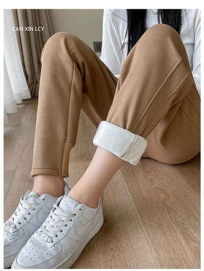 Plush Warm Drawstring Loose Solid Casual Women's Fleece Sweatpants