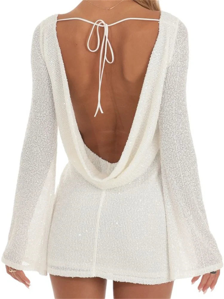 Sparkle Sequined Backless Ruched Mini Dress Main image