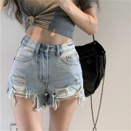 Sexy Denim Shorts with Tassel Pockets Mini Short Jeans