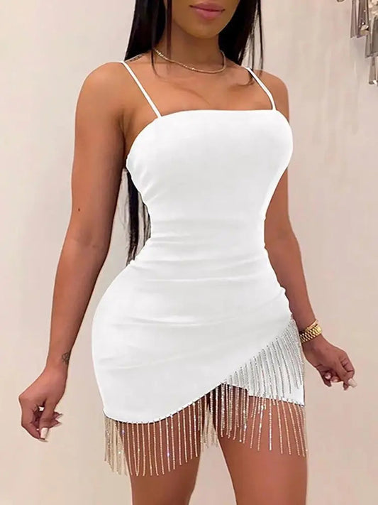 Sexy Tassels Elegant Club Autumn Halter Backless Mini Dresses