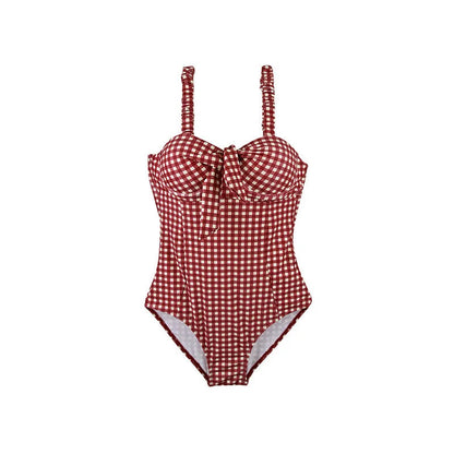 Slimming Steel Support Retro Red One-piece Basic Swimsuit