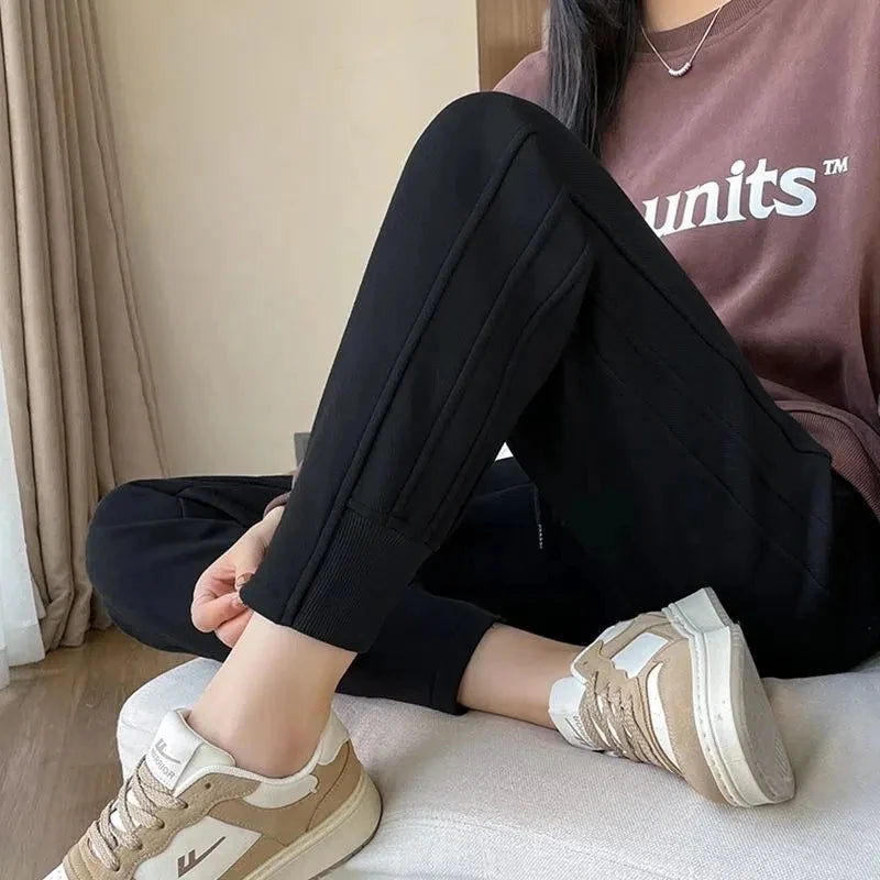Plush Warm Drawstring Loose Solid Casual Women's Fleece Sweatpants Secondary image